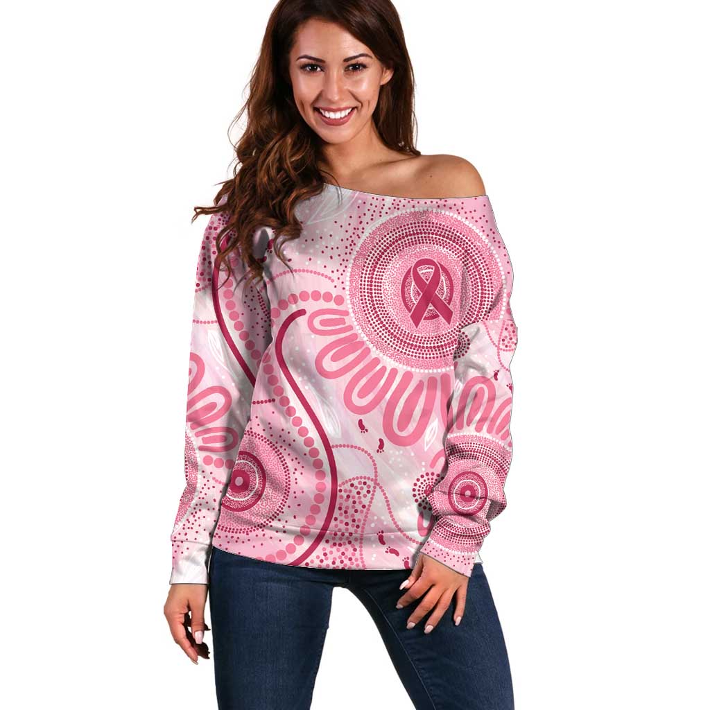 NAIDOC Week 2025 Indigenous Off Shoulder Sweater Breast Cancer Pink Ribbon