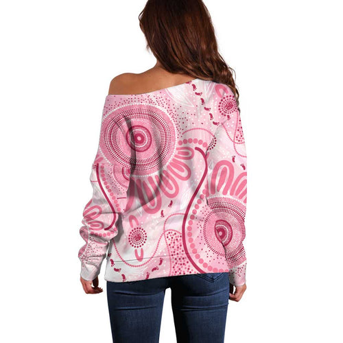 NAIDOC Week 2025 Indigenous Off Shoulder Sweater Breast Cancer Pink Ribbon
