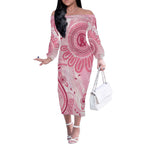 NAIDOC Week 2025 Indigenous Off The Shoulder Long Sleeve Dress Breast Cancer Pink Ribbon