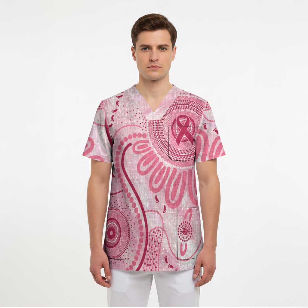 NAIDOC Week 2025 Indigenous Scrub Top Breast Cancer Pink Ribbon - Aussie Hoodie