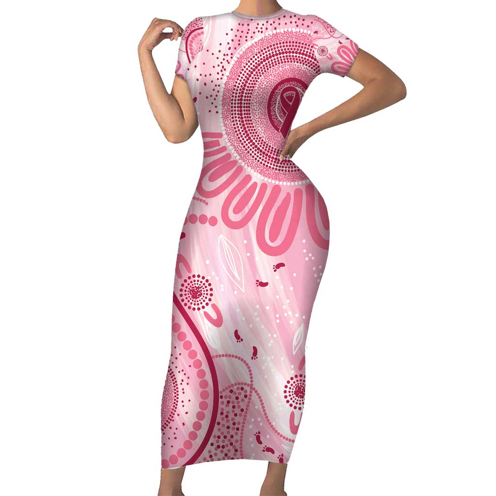 NAIDOC Week 2025 Indigenous Short Sleeve Bodycon Dress Breast Cancer Pink Ribbon