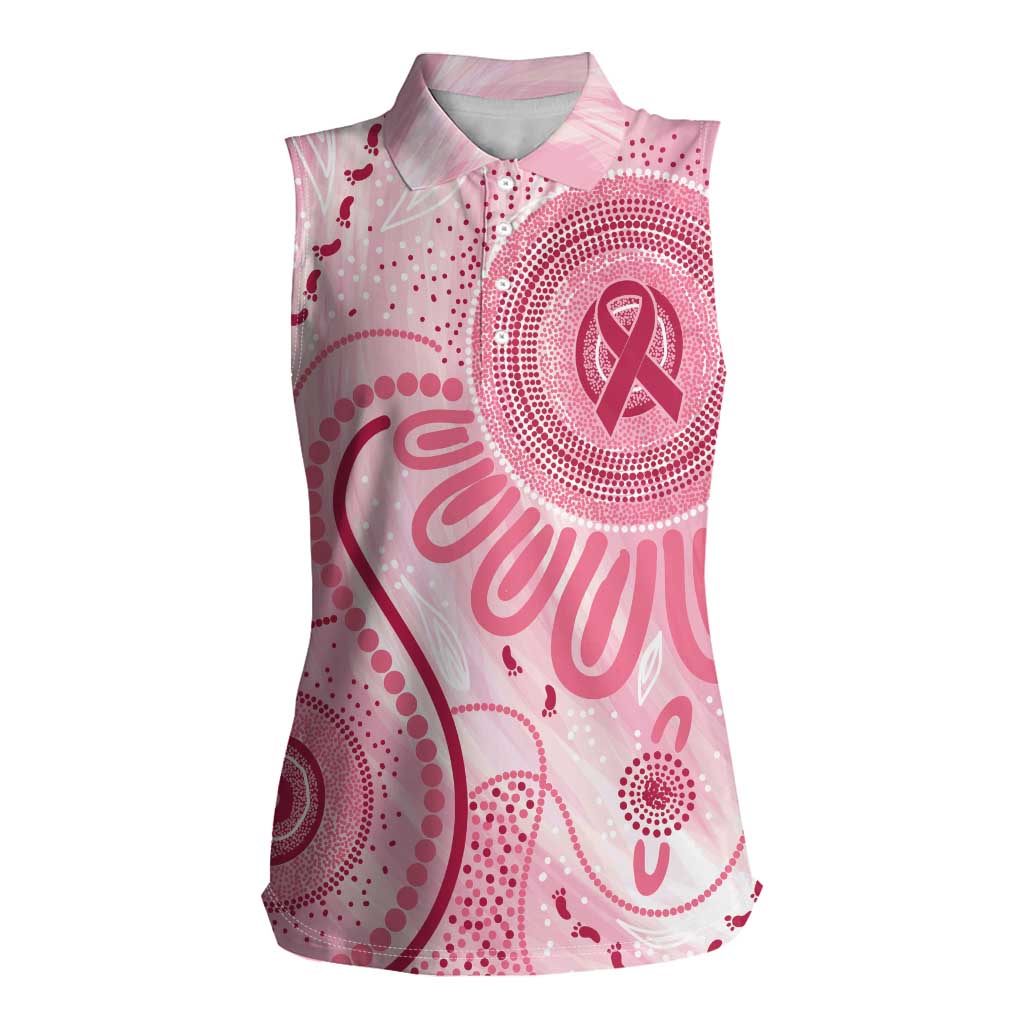 NAIDOC Week 2025 Indigenous Women Sleeveless Polo Shirt Breast Cancer Pink Ribbon