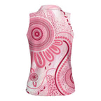 NAIDOC Week 2025 Indigenous Women Sleeveless Polo Shirt Breast Cancer Pink Ribbon