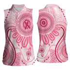 NAIDOC Week 2025 Indigenous Women Sleeveless Polo Shirt Breast Cancer Pink Ribbon