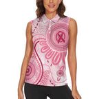 NAIDOC Week 2025 Indigenous Women Sleeveless Polo Shirt Breast Cancer Pink Ribbon