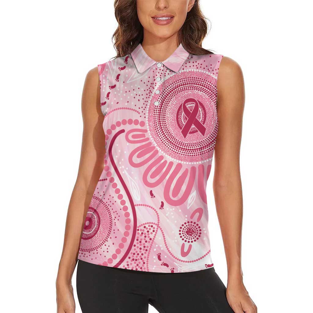 NAIDOC Week 2025 Indigenous Women Sleeveless Polo Shirt Breast Cancer Pink Ribbon