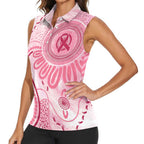 NAIDOC Week 2025 Indigenous Women Sleeveless Polo Shirt Breast Cancer Pink Ribbon