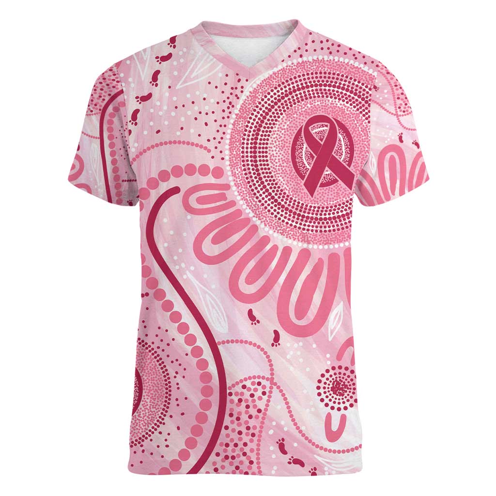 NAIDOC Week 2025 Indigenous Women V-Neck T-Shirt Breast Cancer Pink Ribbon