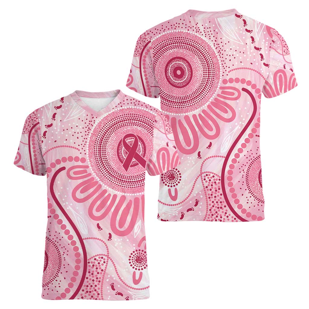 NAIDOC Week 2025 Indigenous Women V-Neck T-Shirt Breast Cancer Pink Ribbon