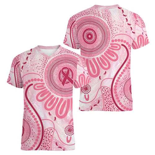 NAIDOC Week 2025 Indigenous Women V-Neck T-Shirt Breast Cancer Pink Ribbon