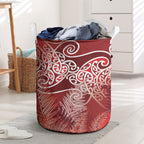 Aotearoa Maori Koru Curves Laundry Basket Silver Ferns - Crimson Red