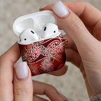 Aotearoa Maori Koru Curves AirPods Case Silver Ferns - Crimson Red