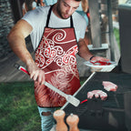 Aotearoa Maori Koru Curves Apron Silver Ferns - Crimson Red