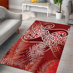 Aotearoa Maori Koru Curves Area Rug Silver Ferns - Crimson Red