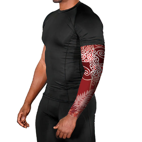 Aotearoa Maori Koru Curves Arm Sleeves Silver Ferns - Crimson Red