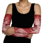 Aotearoa Maori Koru Curves Arm Sleeves Silver Ferns - Crimson Red