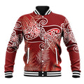 Aotearoa Maori Koru Curves Baseball Jacket Silver Ferns - Crimson Red
