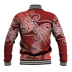 Aotearoa Maori Koru Curves Baseball Jacket Silver Ferns - Crimson Red