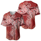 Aotearoa Maori Koru Curves Baseball Jersey Silver Ferns - Crimson Red