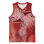 Aotearoa Maori Koru Curves Basketball Jersey Silver Ferns - Crimson Red