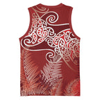 Aotearoa Maori Koru Curves Basketball Jersey Silver Ferns - Crimson Red