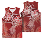 Aotearoa Maori Koru Curves Basketball Jersey Silver Ferns - Crimson Red