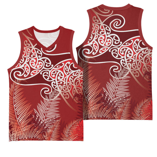 Aotearoa Maori Koru Curves Basketball Jersey Silver Ferns - Crimson Red