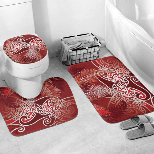 Aotearoa Maori Koru Curves Bathroom Set Silver Ferns - Crimson Red