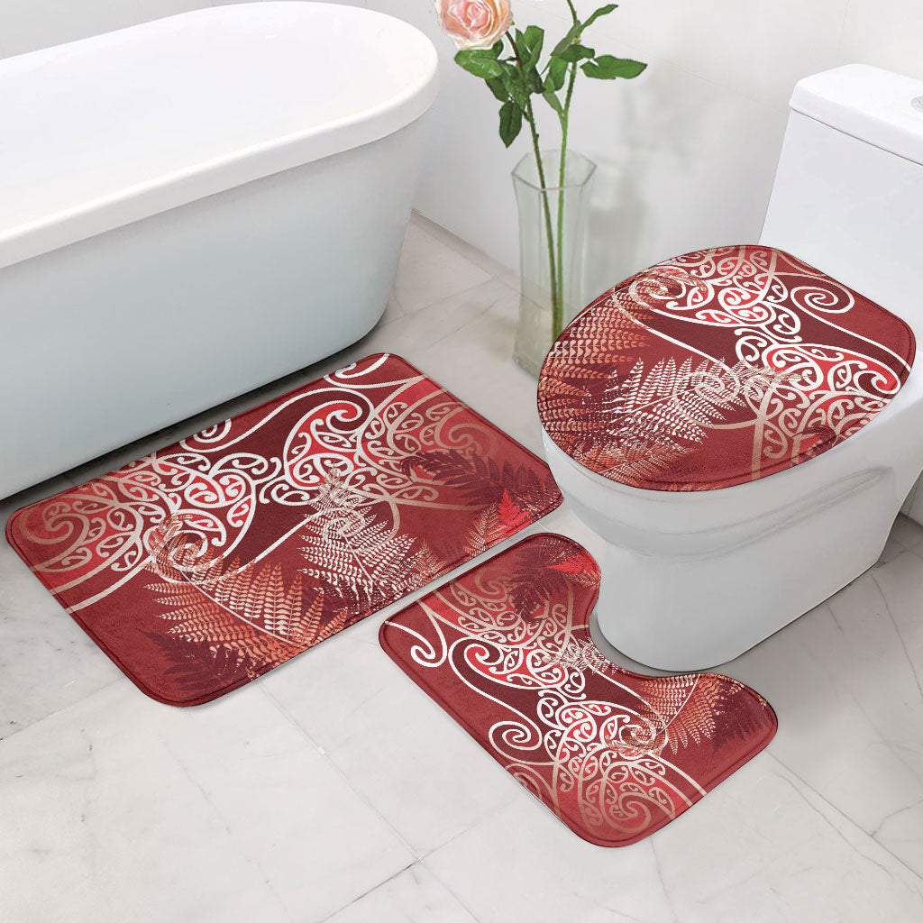 Aotearoa Maori Koru Curves Bathroom Set Silver Ferns - Crimson Red