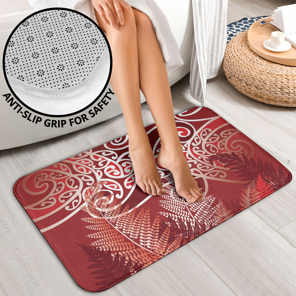 Aotearoa Maori Koru Curves Bathroom Set Silver Ferns - Crimson Red