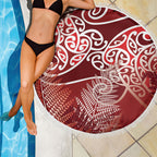 Aotearoa Maori Koru Curves Beach Blanket Silver Ferns - Crimson Red