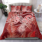 Aotearoa Maori Koru Curves Bedding Set Silver Ferns - Crimson Red