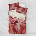 Aotearoa Maori Koru Curves Bedding Set Silver Ferns - Crimson Red