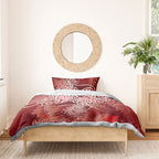 Aotearoa Maori Koru Curves Bedding Set Silver Ferns - Crimson Red