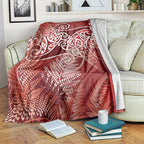 Aotearoa Maori Koru Curves Blanket Silver Ferns - Crimson Red