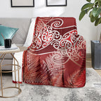 Aotearoa Maori Koru Curves Blanket Silver Ferns - Crimson Red