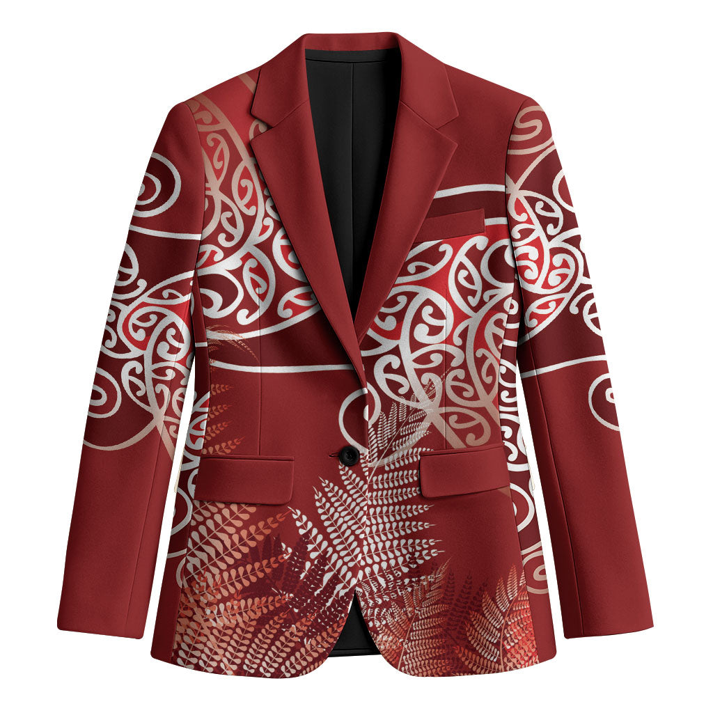 Aotearoa Maori Koru Curves Blazer Silver Ferns - Crimson Red