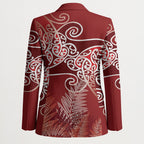 Aotearoa Maori Koru Curves Blazer Silver Ferns - Crimson Red