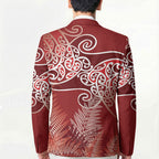 Aotearoa Maori Koru Curves Blazer Silver Ferns - Crimson Red