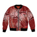 Aotearoa Maori Koru Curves Bomber Jacket Silver Ferns - Crimson Red