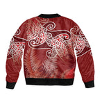 Aotearoa Maori Koru Curves Bomber Jacket Silver Ferns - Crimson Red