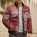 Aotearoa Maori Koru Curves Bomber Puffer Jacket Silver Ferns - Crimson Red