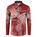 Aotearoa Maori Koru Curves Button Sweatshirt Silver Ferns - Crimson Red