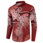 Aotearoa Maori Koru Curves Button Sweatshirt Silver Ferns - Crimson Red