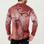 Aotearoa Maori Koru Curves Button Sweatshirt Silver Ferns - Crimson Red