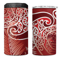 Aotearoa Maori Koru Curves 4 in 1 Can Cooler Tumbler Silver Ferns - Crimson Red