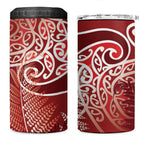 Aotearoa Maori Koru Curves 4 in 1 Can Cooler Tumbler Silver Ferns - Crimson Red