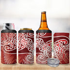 Aotearoa Maori Koru Curves 4 in 1 Can Cooler Tumbler Silver Ferns - Crimson Red