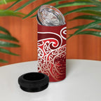 Aotearoa Maori Koru Curves 4 in 1 Can Cooler Tumbler Silver Ferns - Crimson Red