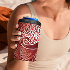 Aotearoa Maori Koru Curves 4 in 1 Can Cooler Tumbler Silver Ferns - Crimson Red